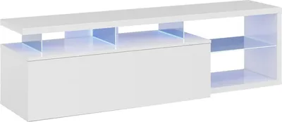 Image de Amiuty - Meuble TV, 150x41x50h cm Blanc Brillant, 2 Étagères