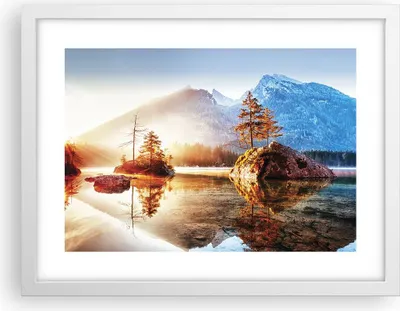 Produktbild von Gerahmtes Poster - Weißer Rahmen - Morgendämmerung Berge See - 40x30 cm - Wand Bild - Wanddeko - Wandbilder - Kunstposter - Wandposter - Bilderrahmen - Bilder - Kunstdruck - P2WAA40x30-4617