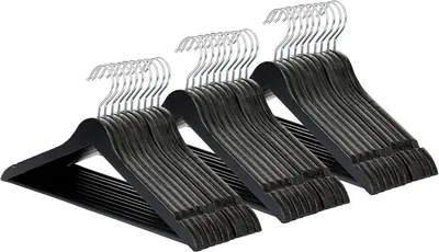 Image de Cintres - Cintres en bois - Lot de 30 cintres avec découpes pour jupes et pantalons, crochets rotatifs, couleur noire - Cintres
