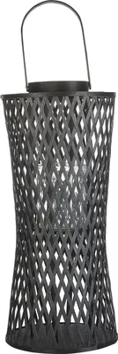 Produktbild von BELIANI Laterne Schwarz Bambusholz 58 cm Rund mit Glaseinsatz Henkel Handgefertigt Geflochten Boho Design Wohnaccessoires Dekoartikel Tischdekoration