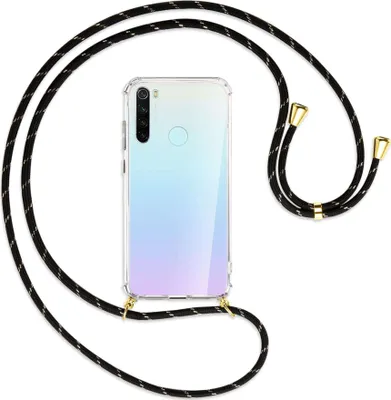 Produktbild von Handykette Backcover-Schutzhülle mit Band (Metall goldfarben) für Xiaomi Redmi Note 8 - schwarz/gold
