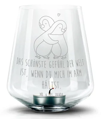 Produktbild von Mr. & Mrs. Panda Glas Teelichthalter Pinguine Kuscheln - Transparent - Geschenk, für Frauen, Valentinstag, Hochzeitstag, Partner, Deko Windlicht, Freundin, Laterne