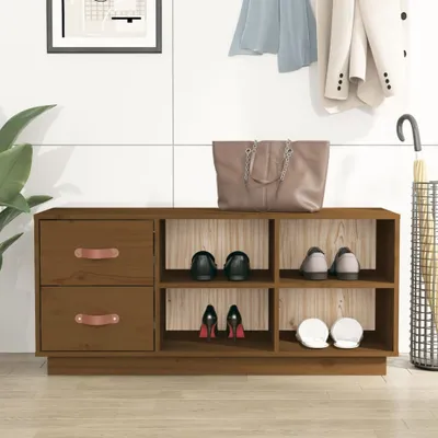 Produktbild von The Living Store Schuhbank Honigbraun 100x34x45 cm Massivholz Kiefer