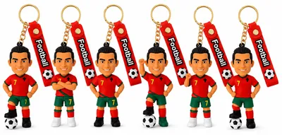 Produktbild von Fußball Schlüsselanhänger Ronaldo Bagclip Rucksackanhänger PVC Figur mit Band – 1 von 6 Designs, KI-generiertes Bild