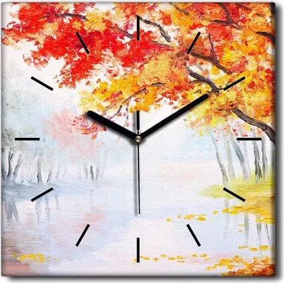 Produktbild von Coloray Uhr auf Leinwand 30x30 cm Wand Uhr Dekoration Wohnzimmer Segeltuch schwarze Hände -Herbstwaldlandschaft.