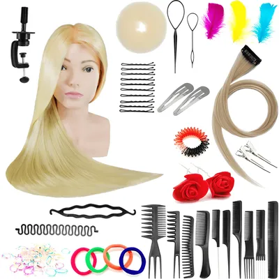 Image de Tête d'entraînement Ula Blond 80 cm, cheveux synthétiques + manche, tête d'exercice