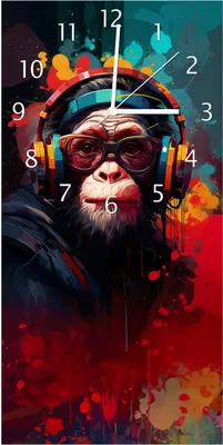 Produktbild von Wallario Design Wanduhr Chimp - Musik aus Echtglas, Größe 30 x 60 cm