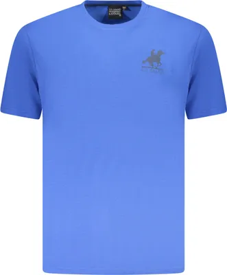 Immagine prodotto di T-shirt elegante da uomo blu - manica corta, scollo rotondo e design con logo