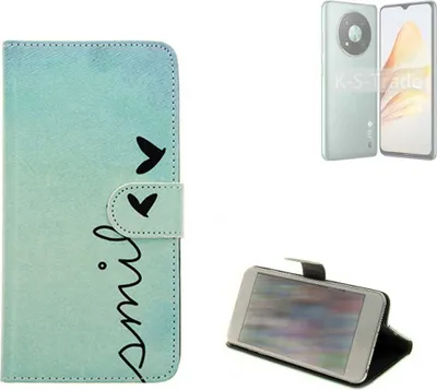 Produktbild von K-S-Trade Schutz Hülle Handy Hülle kompatibel mit ZTE XiaoXian 50 Hülle Handyhülle cover bookstyle Etui Handyhülle “smile“ türkis