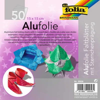 Produktbild von Faltblätter -Alufolie- 15 x 15 cm - farbig sortiert 50 Blatt.