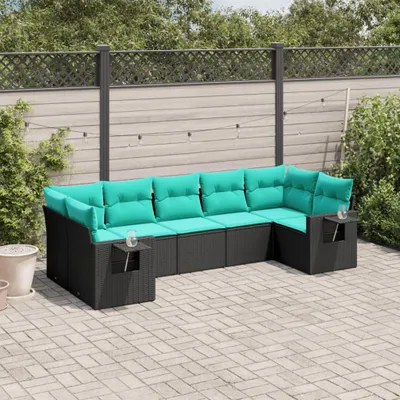 Immagine prodotto di Maison Exclusive - Set di 7 mobili da giardino con cuscini, polyrattan nero