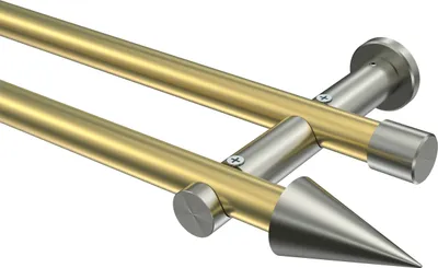 Produktbild von Interdeco Gardinenstange / Vorhangstange Messing-Optik / Edelstahl-Optik, Typ Platon Savio (Kegel) ohne Ringe, 20 mm Ø 2-läufig, 100 cm