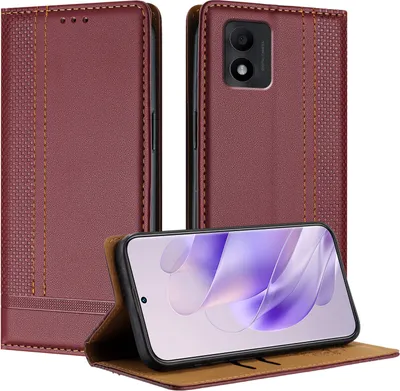 Produktbild von Handyhülle für TCL 303 Leder Flip Klappbare Schutzhülle mit Standfunktion Dunkelrot