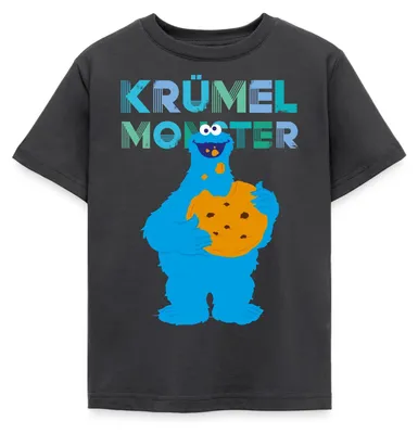 Produktbild von Spreadshirt Sesamstraße Krümelmonster Riesencookie Kinder T-Shirt, 98/104 (3-4 Jahre), Dunkelgrau