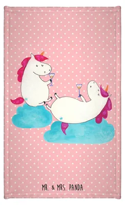 Produktbild von Mr. & Mrs. Panda Handtuch Einhorn Sekt - Rot Pastell - Geschenk, Baumwollhandtuch, BFF, Frotteetuch, gästehandtuch klein, Party, Unicorn, Beste, Freundin, Gästetuch
