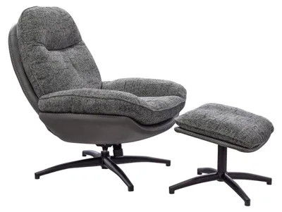 Produktbild von Drehsessel mit Hocker Genua Karosteppung Loungesessel Webstoff Grau