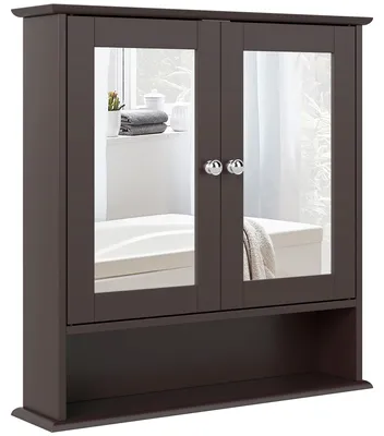 Produktbild von Badezimmerschrank mit Spiegel, Wandschrank mit 2 Tš¹ren, offenem Fach, verstellbarem Einlegeboden, 56 x 13 x 58 cm, Dunkelbraun
