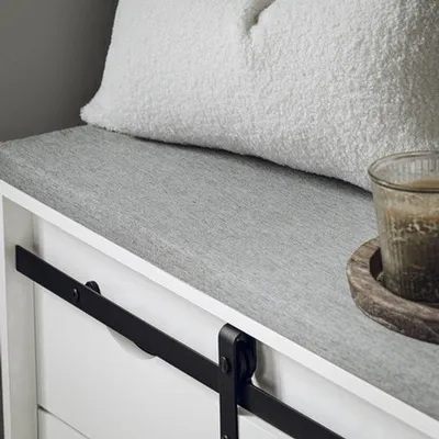 Image de Banc à chaussures avec espace de rangement et portes coulissantes - Blanc - MDF - 80x49x30 cm
