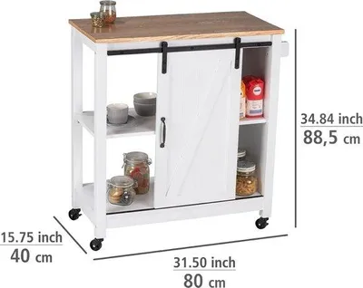 Image de Chariot de cuisine Famanu avec beaucoup d'espace de rangement - Bois naturel