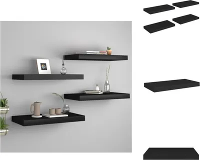 Produktbild von vidaXL Schweberegale 4 Stk. Schwarz 50x23x3,8 cm MDF -  Wandregale