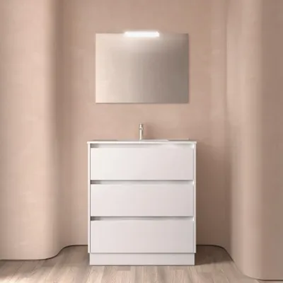 Obrázok produktu pre Kúpeľňový nábytok Salgar NOJA 800 3 zásuvky BIELY LESK + umývadlo + zrkadlo