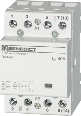 Obrázek produktu pro Benedict instalační stykač, 40 A, 220–240 V, 50 Hz, 230–264 V, 60 Hz, 1 ks.