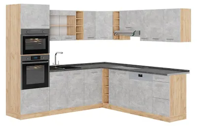 Image de Cuisine en angle Vicco R-Line Béton/Chêne de force doré 247 x 237 cm, PT Anthracite, Model 53937