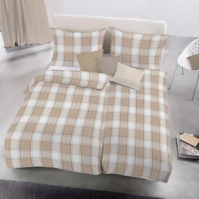 Produktbild von Fleuresse Lech Edelflanell Bettwäsche 135x200 Karo beige sand ocker  604387-07