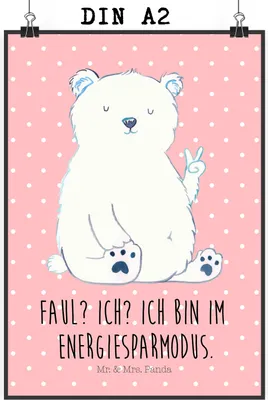 Produktbild von Mr. & Mrs. Panda Bild Eisbär Faul DIN A2 - Rot Pastell - Geschenk, Büro, Bär, Homeoffice, wanddeko, Wandbild, Arbeit, Teddy, Kunstdruck, Entspannen, poster, drucke