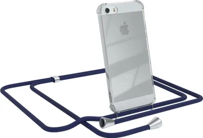 Produktbild von EAZY CASE Handykette kompatibel mit Apple iPhone SE 2016, iPhone 5 / 5S, Handyhülle mit Umhängeband, Handykordel, Schutzhülle Clear, Band in Blau
