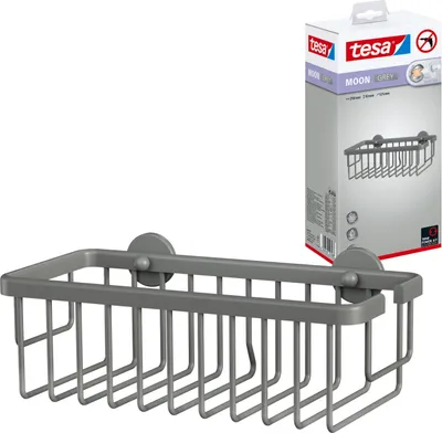 Produktbild von tesa Duschkorb ohne Bohren Duschablage grau Badregal zur Wandmontage MOON