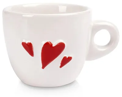 Obrázok produktu pre Espresso šálka – keramika – dizajn srdca – 80 ml – s rúčkou – biela – 1 kus