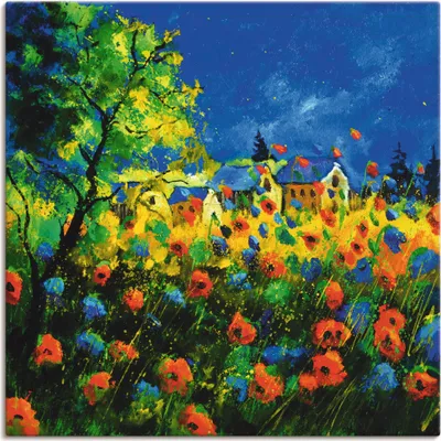 Produktbild von ARTland Leinwandbild Blaue und rote Mohnblumen Größe: 30x30 cm
