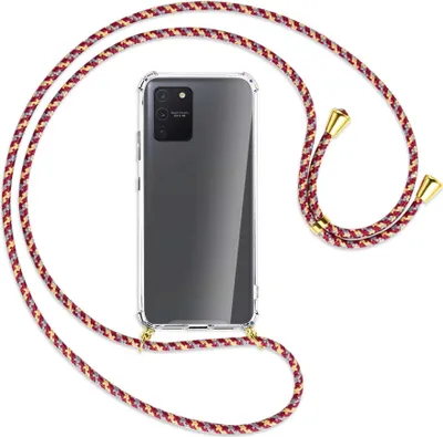 Produktbild von Handykette Backcover-Schutzhülle mit Band (Metall goldfarben) für Samsung Galaxy S10 Lite - weinrot/gelb/grau