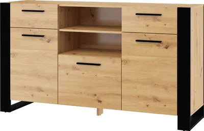 Zdjęcie produktu dla Komoda Nuka C 155 cm Kredens Szafka wysoka Czarny ręcznie wykonany dąb