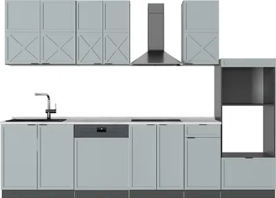 Produktbild von Küchenzeile Vicco Fame-Line Hellblau-grau/Anthrazit 300 cm mit Hochschrank, ohne Arbeitsplatte, Model 51136