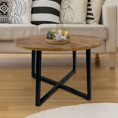 Produktbild von Soma Couchtisch rund 60 cm Wohnzimmer Tisch Beistelltisch Cannes Metall-Gestell schwarz weiß altsilber schwarz matt - tabacco