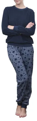 Produktbild von Damen Frottee Pyjama Schlafanzug mit Bündchen Sterne als Motiv - auch in Übergrößen 93020 ; marine , 60