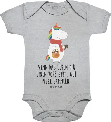 Produktbild von Mr. & Mrs. Panda Strampler Baby Einhorn Pilz 1. - 3. Monat - Heather Grey - Geschenk, Motivation, Unicorn, Pilze, baumwoll, babykleidung body, Spruch, Einhörner, overall