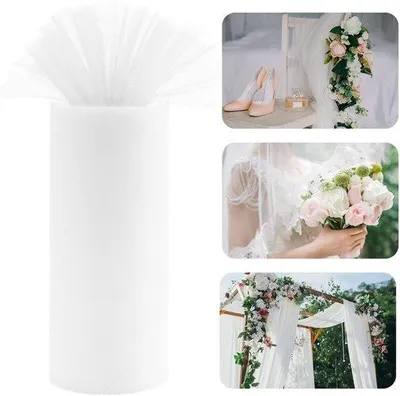Immagine prodotto di Rotolo di tulle bianco da 30 cm x 91,5 m, tessuto decorativo in poliestere