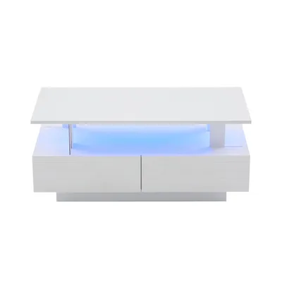 Produktbild von Couchtisch mit LED Doppelschichtiger Rechteckiger Beistelltisch Wohnzimmertisch für Wohnzimmer Weiß