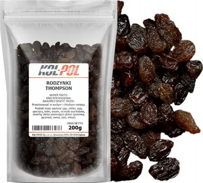 Zdjęcie produktu dla RODZYNKI THOMPSON JUMBO 200g Naturalne duże świeże wysoka jakość Kol-Pol