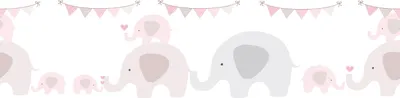 Produktbild von Lovely Kids selbstklebende Kinderzimmer Bordüre Elephant Party rosa grau weiß 5,00 m x 0,155 m