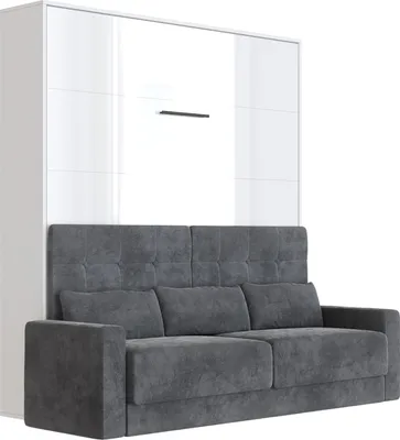 Produktbild von Schrankbett M1 Weiss/Weiss Hochglanz 140x200 mit Sofa mit Armlehnen 11cm Breite
