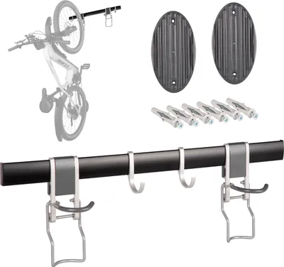 Produktbild von ONVAYA® Fahrrad-Wandhalterung ǀ vertikale Halterung für bis zu zwei Fahrräder ǀ mit Klick-System ǀ Haken für Helm und weiteres Zubehör ǀ Rennrad-Wandh