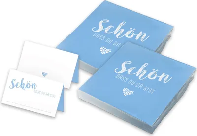 Produktbild von itenga 40x Servietten mit 48x Tischkarten Set - Schön dass du da bist - Hellblau