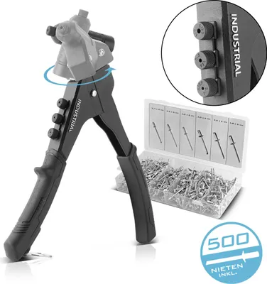 Obrázok produktu pre STAHLWERK Sada nitovacích klieští 360° kliešte na slepé nitovanie jednorucné pákové nitovacie kliešte + 500 nitov
