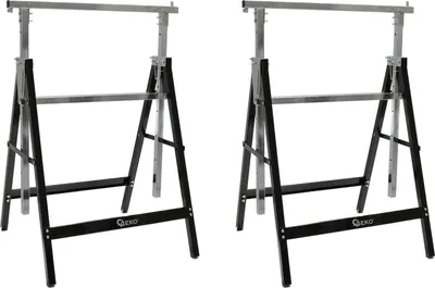 Immagine prodotto di Set 2 cavalletti da lavoro telescopici in acciaio, pieghevoli, altezza regolabile 80–130 cm, cavalletti telescopici salvaspazio in acciaio per fai da te, garage, giardino, taglialegna, cantiere,  Geko