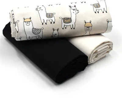 Obrázok produktu pre Lamas Set38 Bavlnená látka s potlačou + 2x bavlnená látka Uni, každá 0,5 m Balíček látok DIY projekt