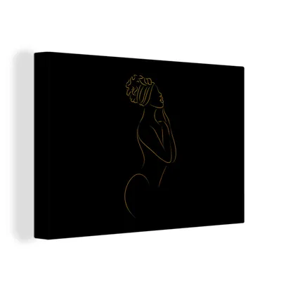 Obrázek produktu pro OneMillionCanvasses® Malba na plátně Nástěnná malba na plátně - Žena - Černá a zlatá - Line art - 150x100cm